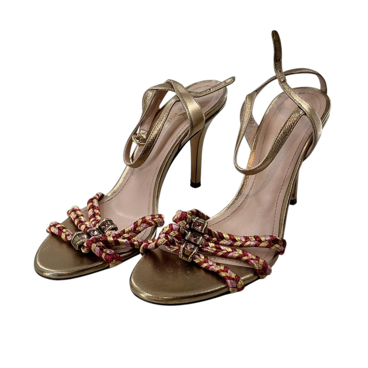 ETRO Gold Metallic Braided Strap Sandals