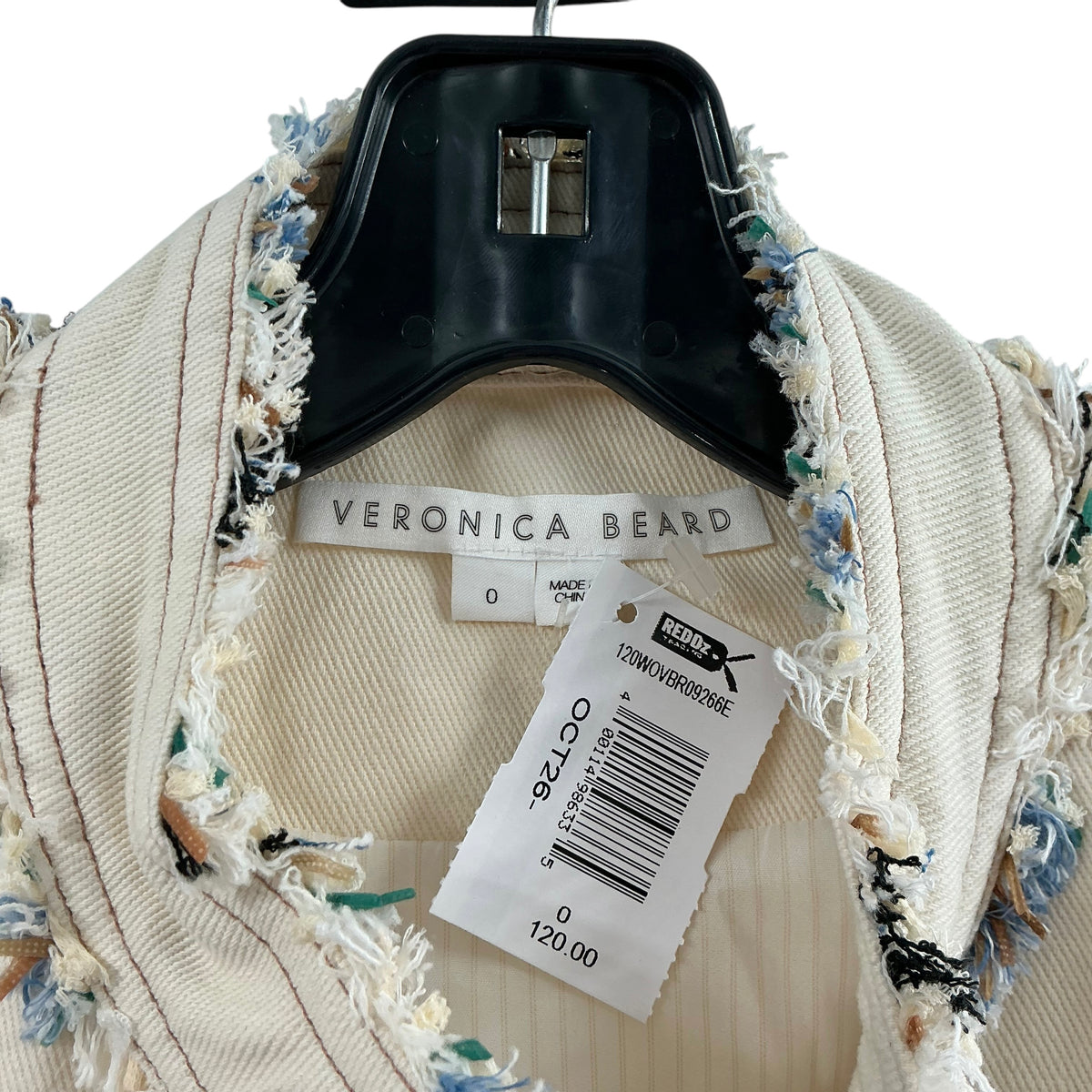 Veronica Beard Darren Tweed Gabardine Paneled Cropped Jacket Ecru Multi