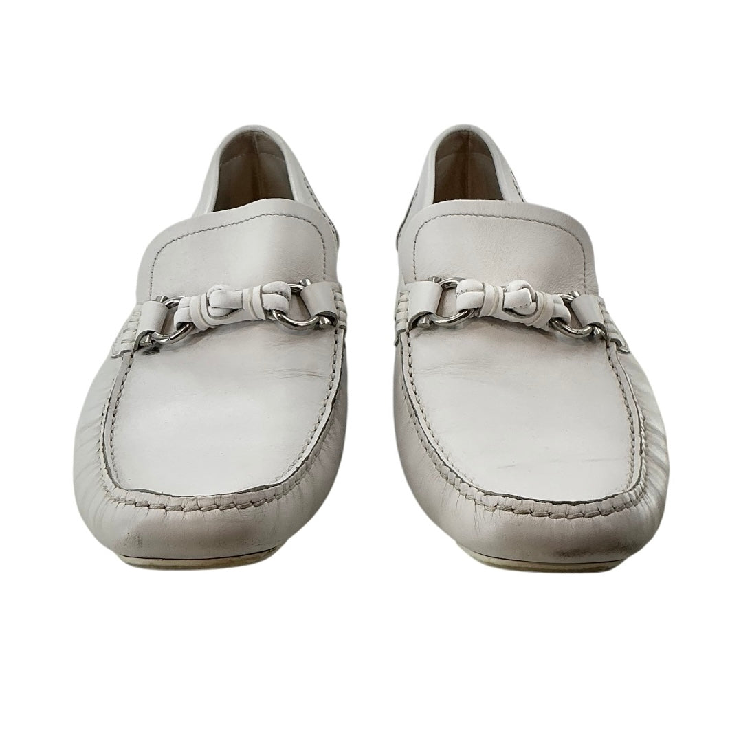 Salvatore Ferragamo White Leather Parigi Gancini Loafers