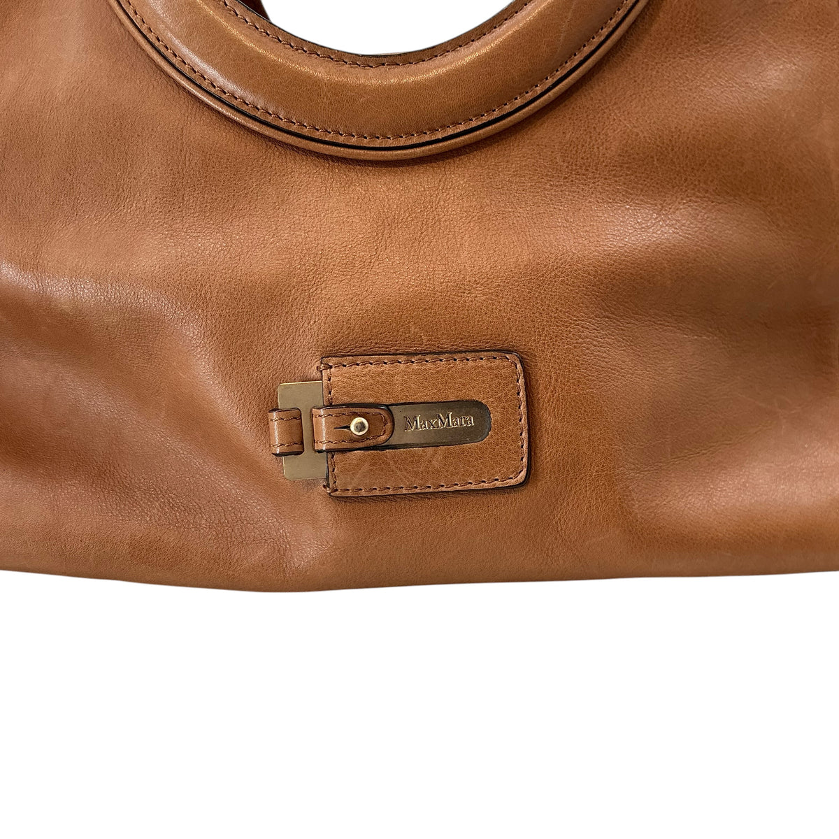 Max Mara Vintage Cognac Leather Margaux Satchel Hobo Bag
