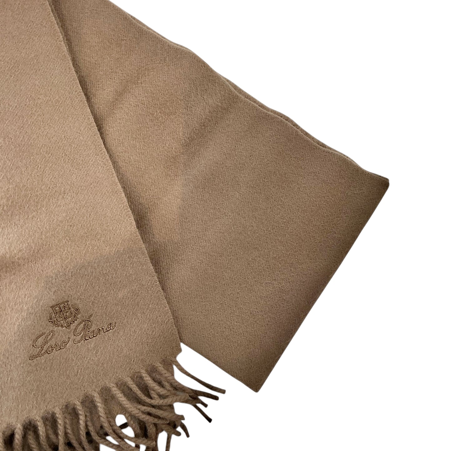 Loro Piana Luxury Fringed Cashmere Scarf – Camel / Warm Sand