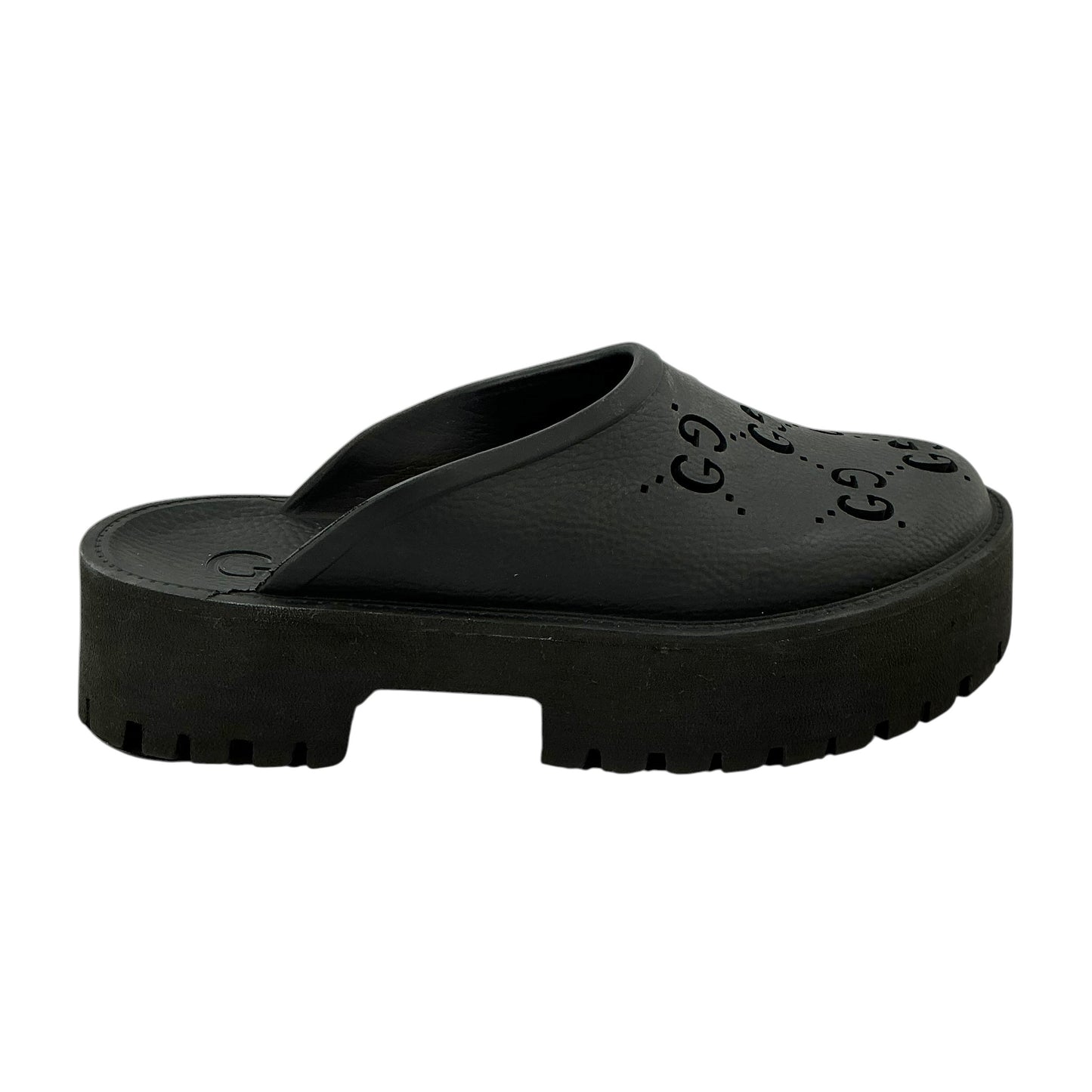 Gucci Perforated GG Black Rubber Platform Mule Clogs