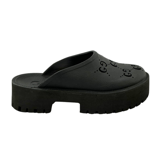 Gucci Perforated GG Black Rubber Platform Mule Clogs