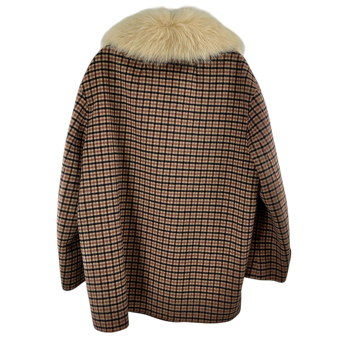 Theory Dorado Plaid Faux Fur Collar Utility Peacoat