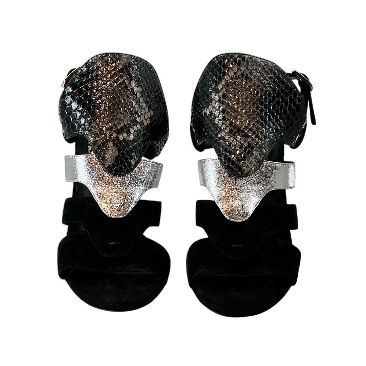 Salvatore Ferragamo "Laos" Suede & Python Strappy Sandals