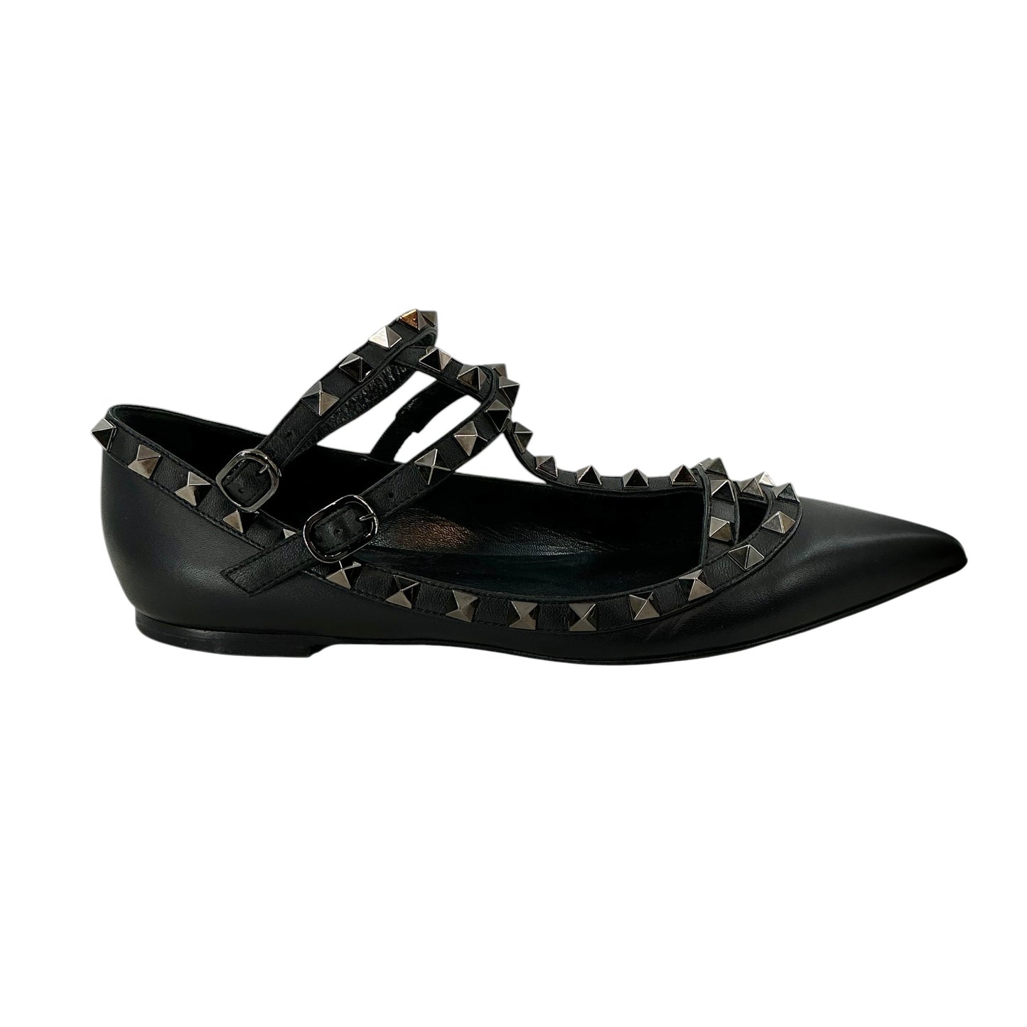 Valentino Garavani Rockstud Black Caged Leather Ballet Flats