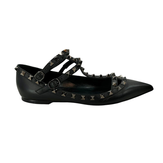 Valentino Garavani Rockstud Black Caged Leather Ballet Flats
