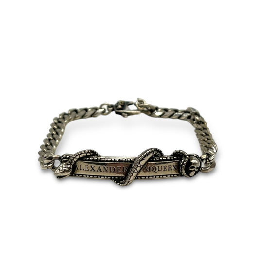 Alexander McQueen Logo Skull Snake Bar Chain Bracelet