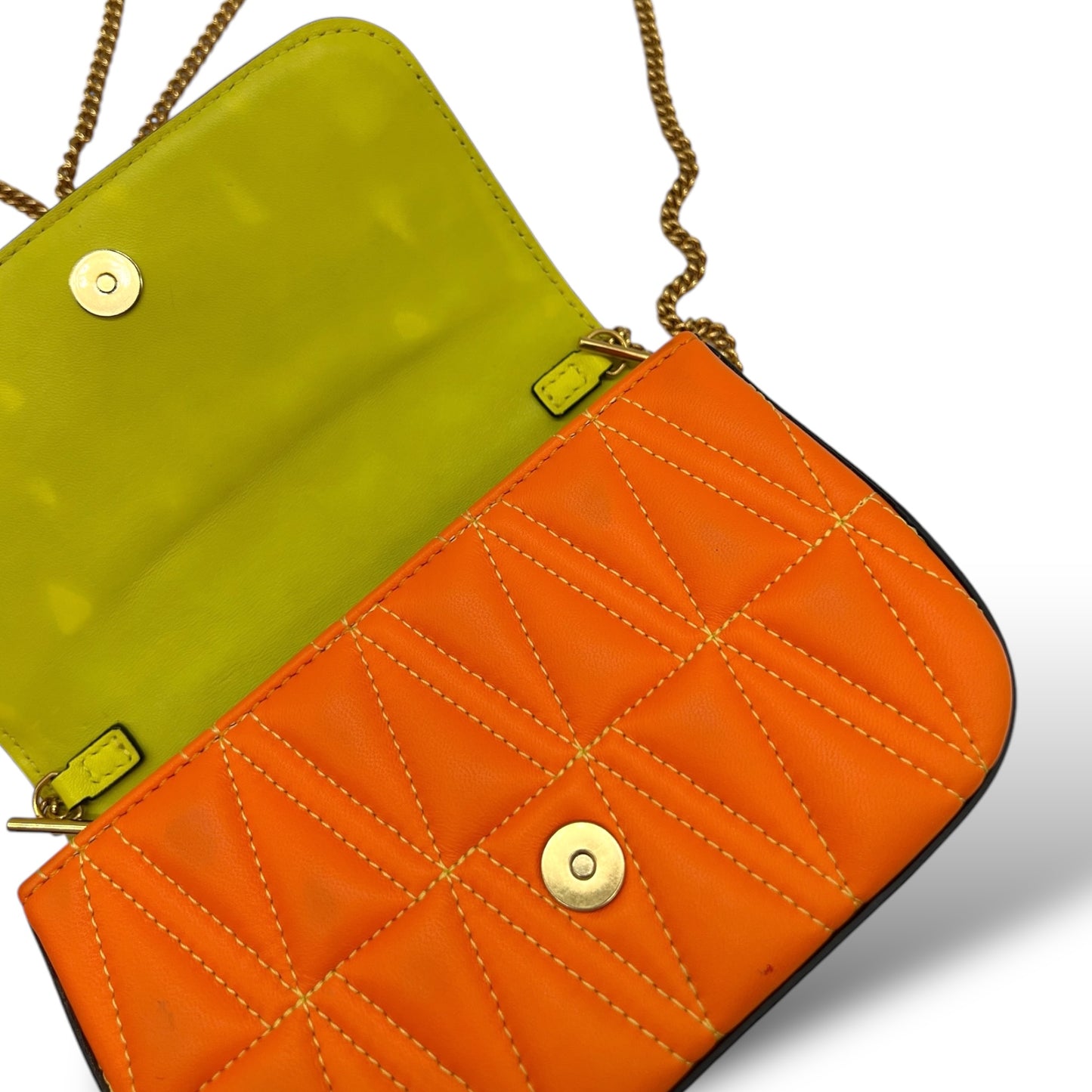 Versace Quilted Leather Mini Orange Crossbody Bag