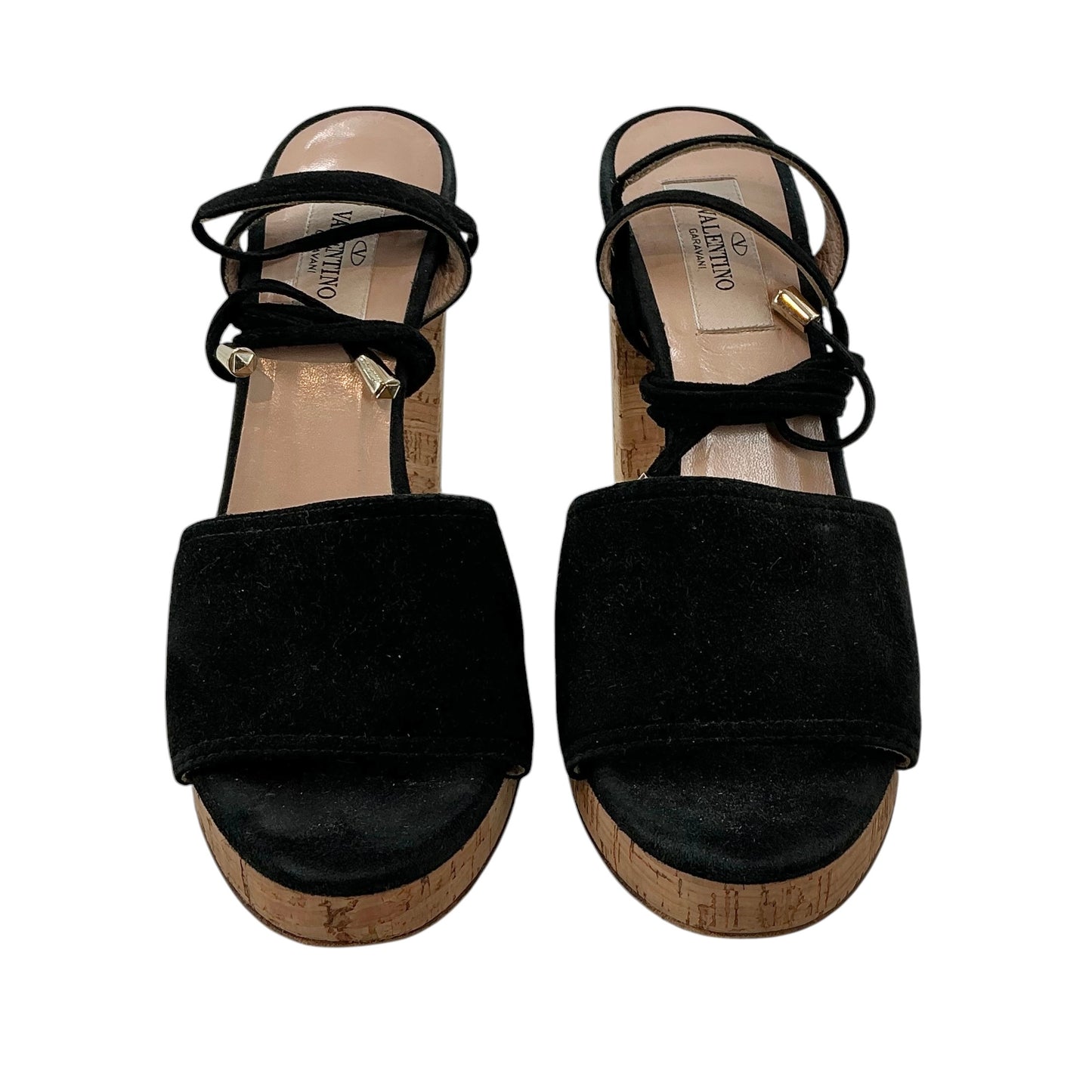 Valentino Garavani Black Suede Cork Platform Sandals
