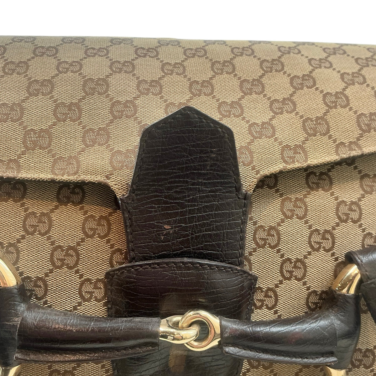 Gucci Tom Ford Era Beige/Ebony GG Canvas Horsebit Chain Flap Shoulder Satchel Bag