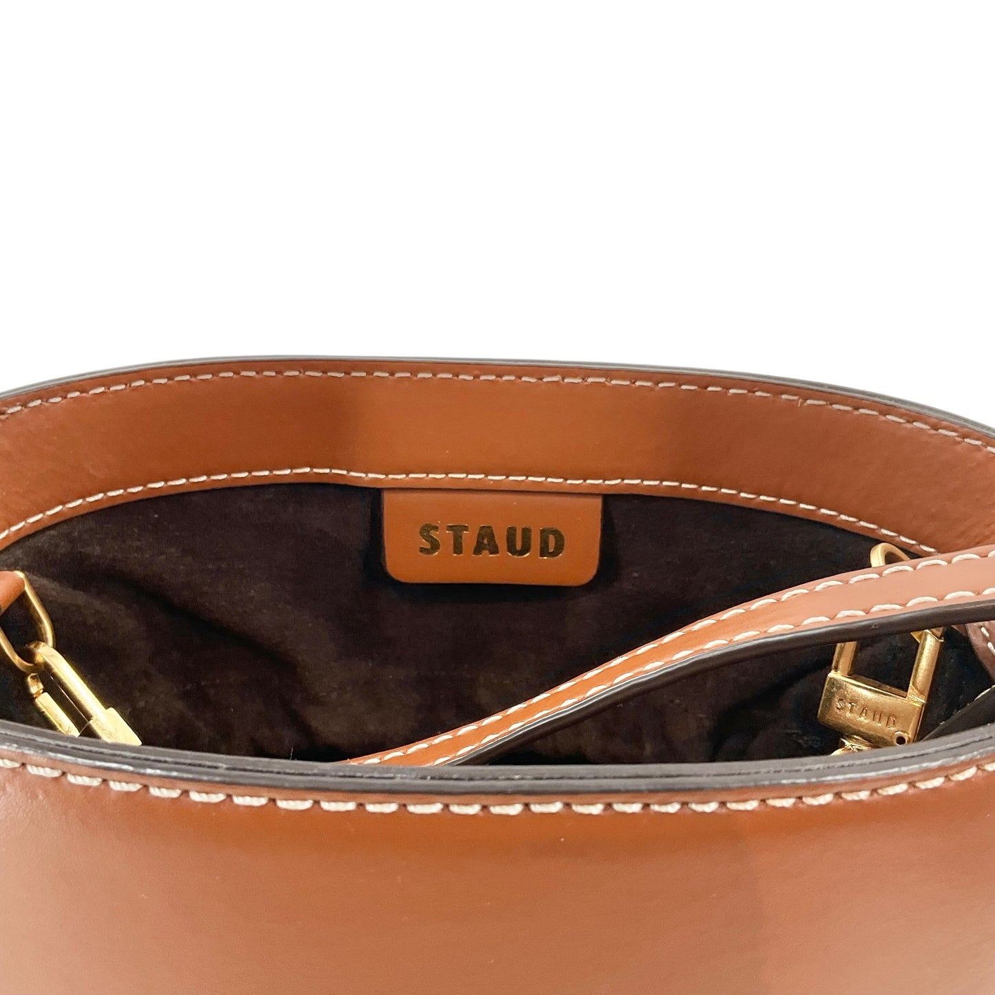 STAUD Bissett Smooth Leather Bucket Bag – Saddle Brown