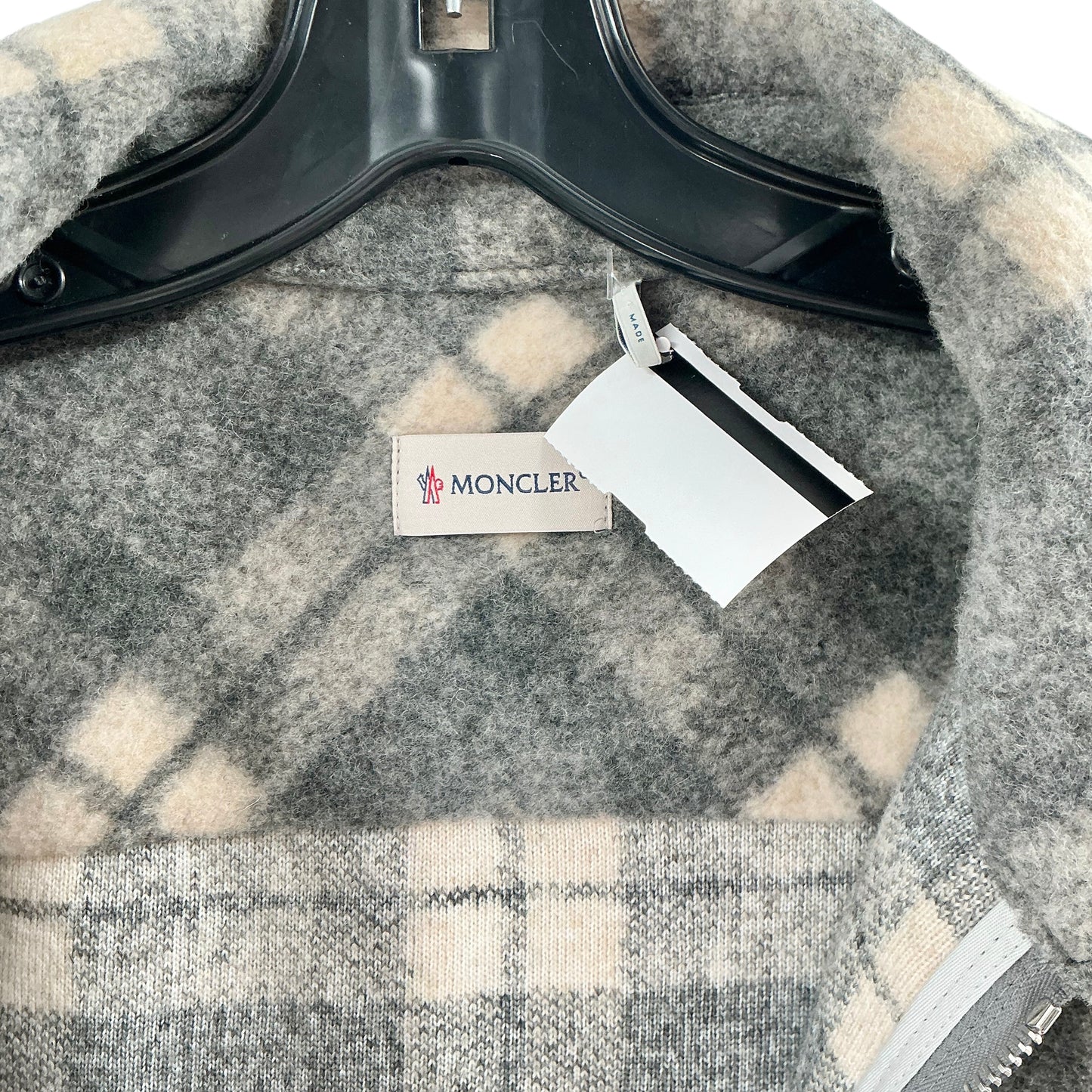 Moncler Grey Tartan Plaid Full-Zip Wool-Blend Flannel Jacket
