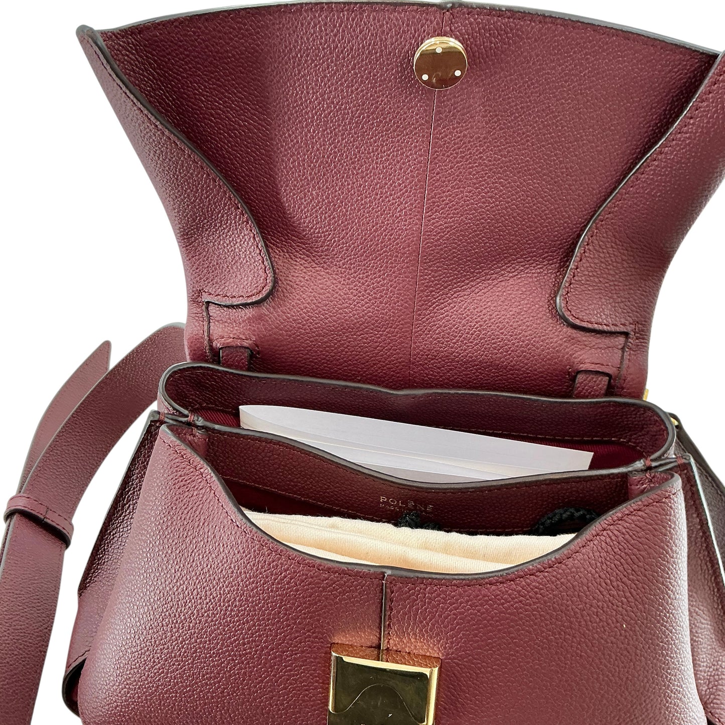 Polène Mokki Bag - Black Cherry Grained Calf Leather Satchel / Crossbody