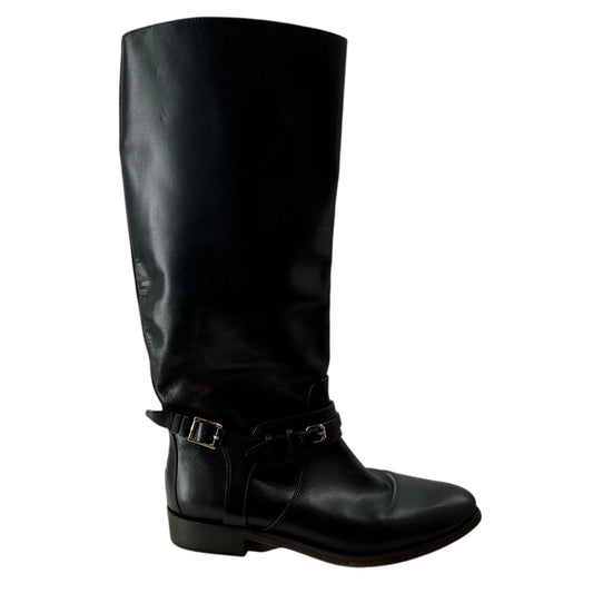 Burberry Black Leather Buckle Riding Boots