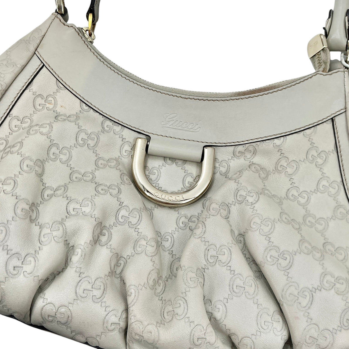 Gucci Off-White Guccissima Leather Medium Abbey D-Ring Hobo Bag