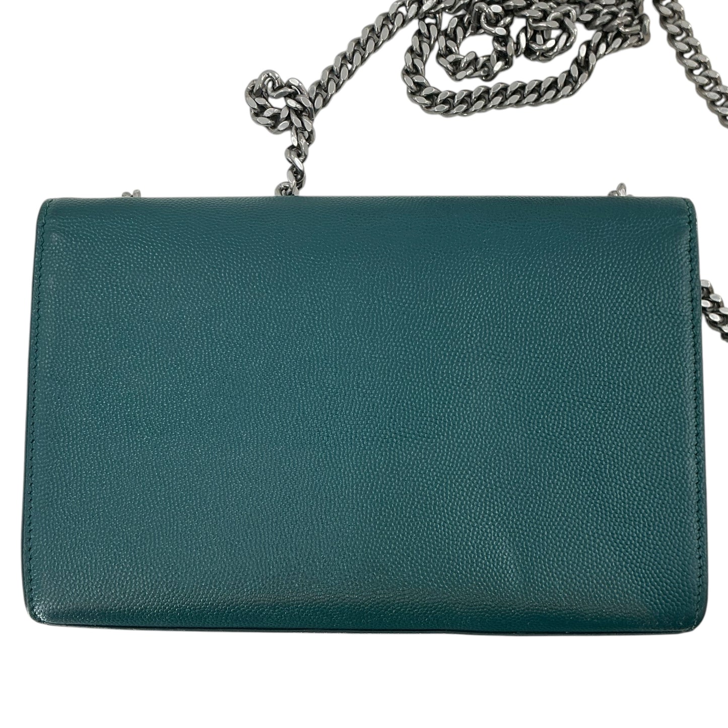 Saint Laurent (YSL) Medium Kate Chain Bag in Teal/Emerald Grain de Poudre Leather with Silver Hardware