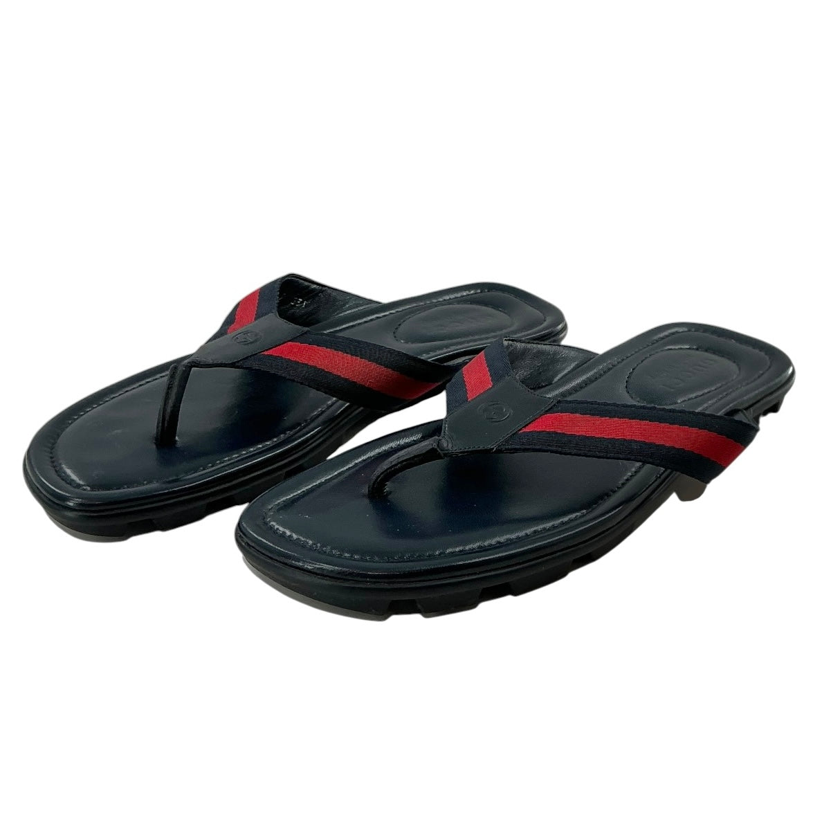 Gucci Men's Web & Leather Thong Sandals Black/Red