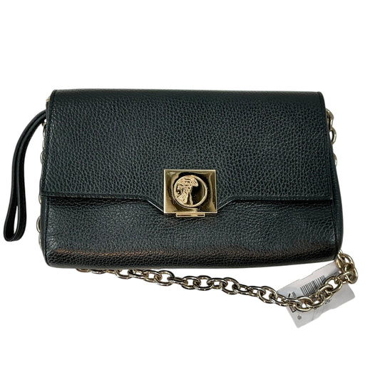 Versace Collection Black Pebble Grain Leather Convertible Shoulder Bag Clutch