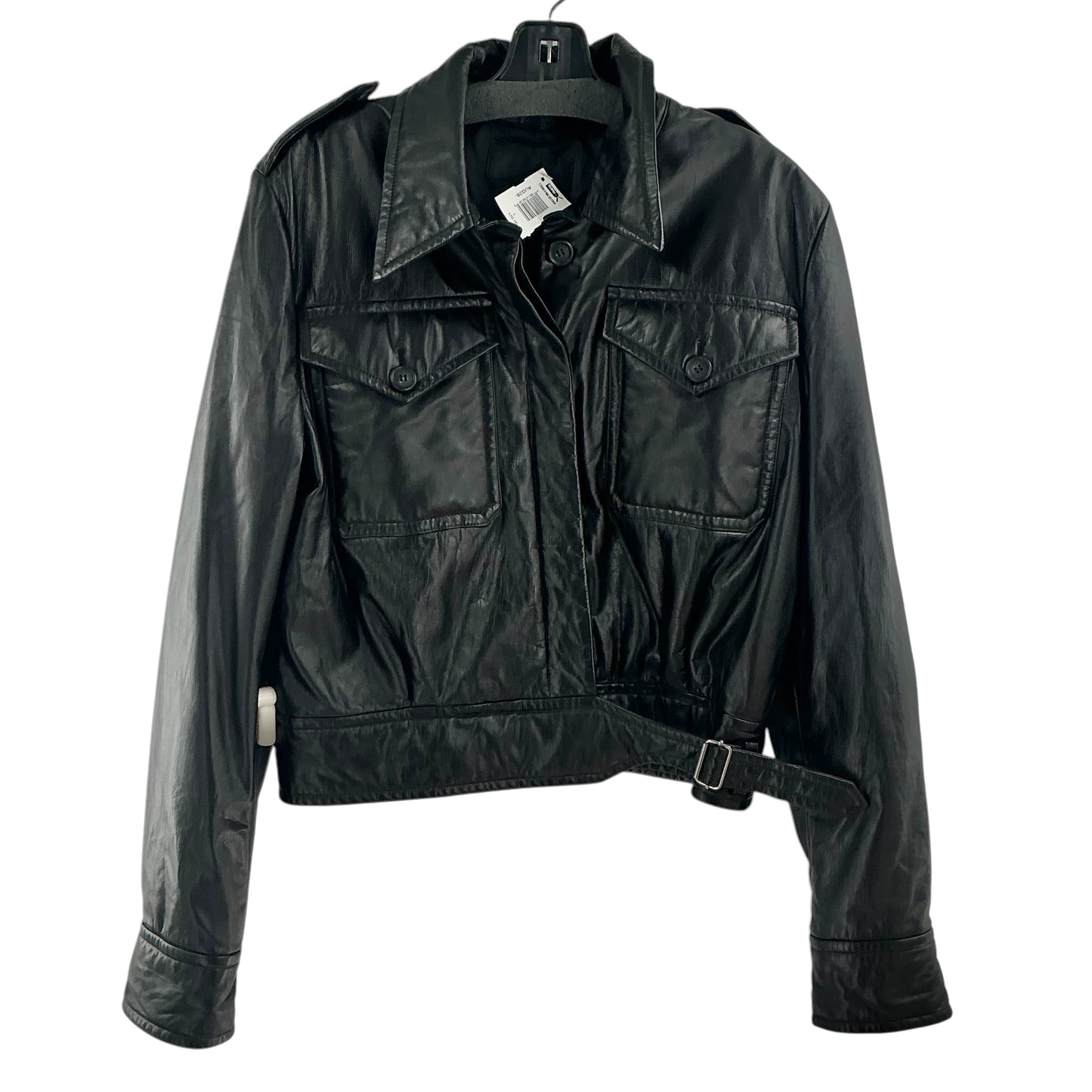 Helmut Lang Black Cropped Belted Leather Utility Jacket