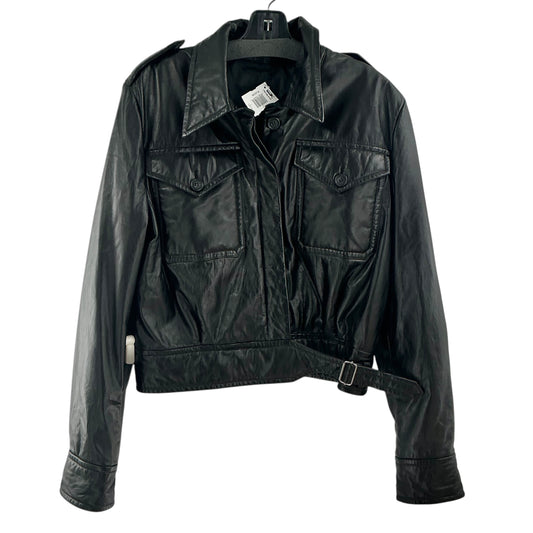 Helmut Lang Black Cropped Belted Leather Utility Jacket