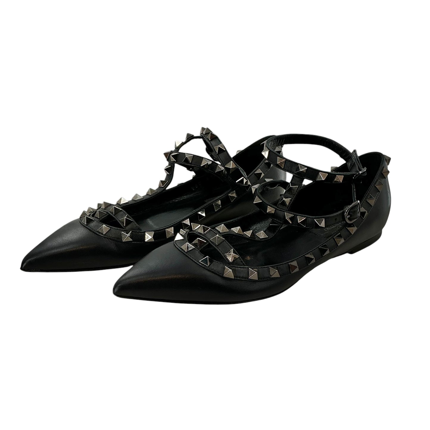 Valentino Garavani Rockstud Black Caged Leather Ballet Flats