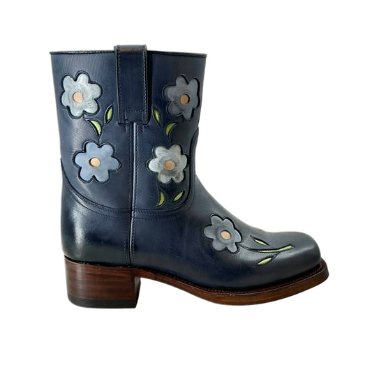 Dandelie by Sendra Handcrafted Leather Flower Ankle Boots Night Blue