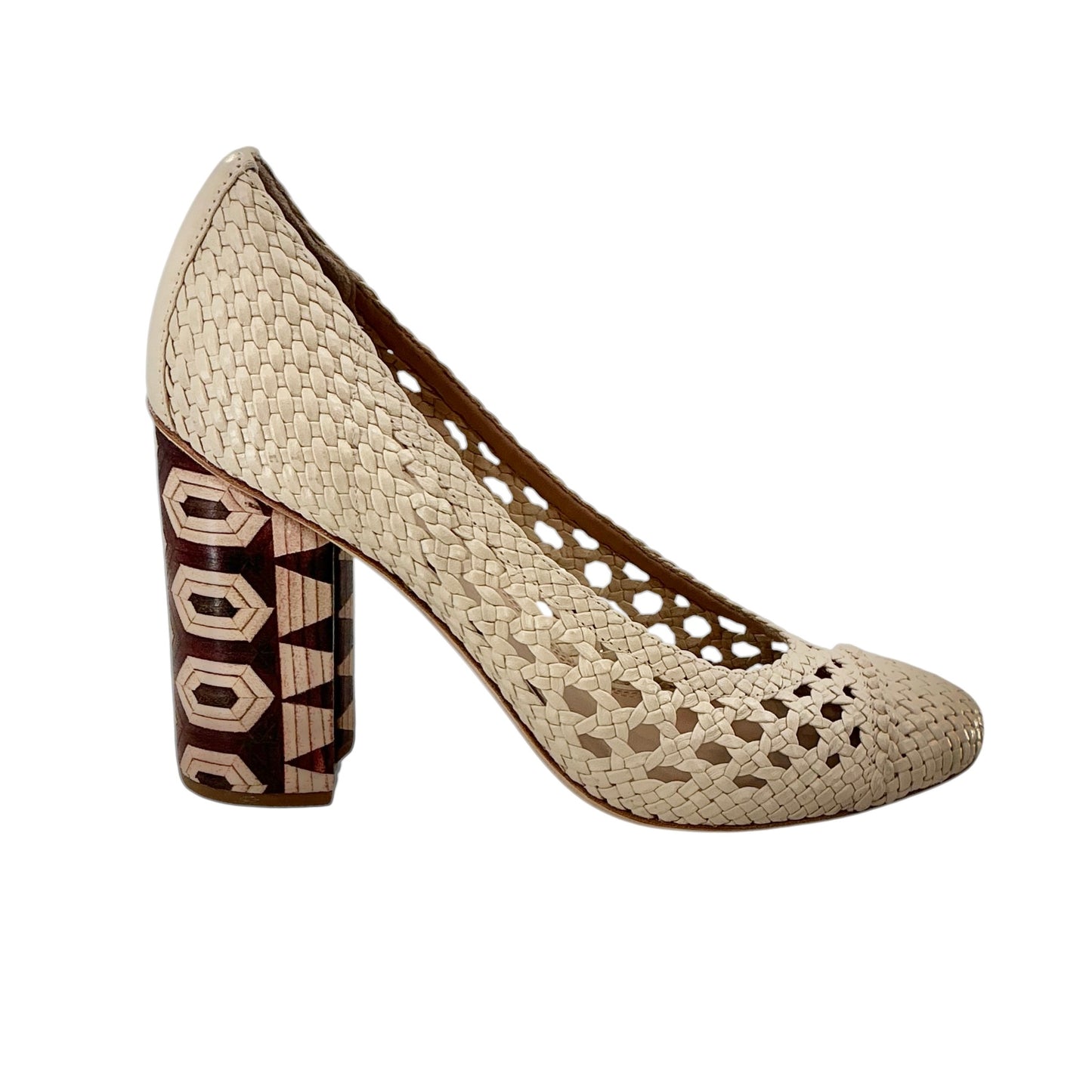 Tory Burch Grove Woven Leather Block Heel Pumps