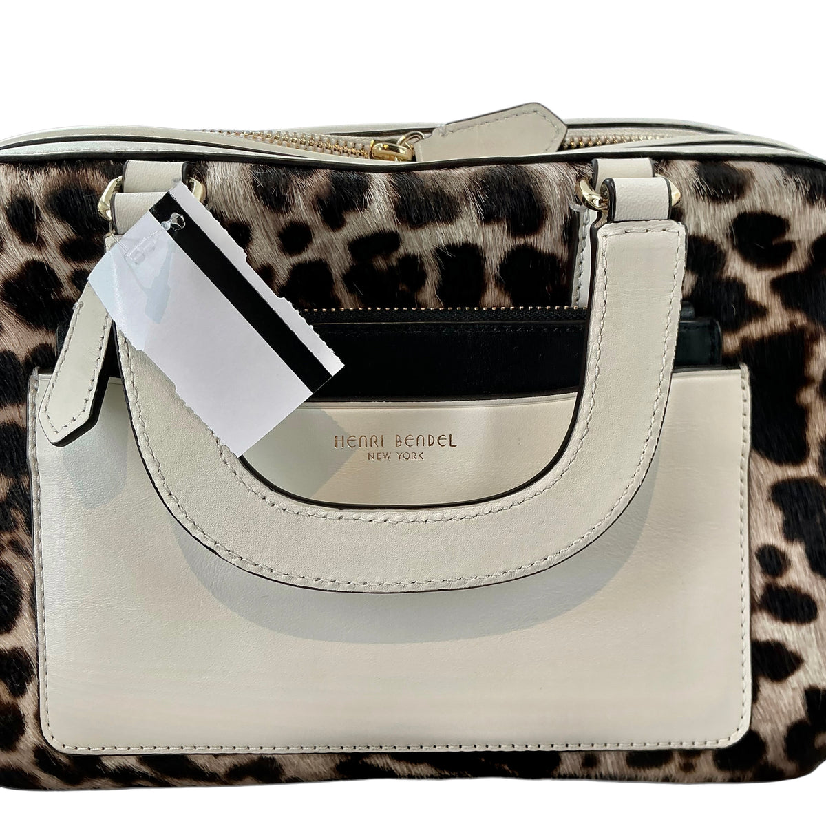 Henri Bendel New York Leopard Print Calf Hair & Leather Satchel Crossbody Bag