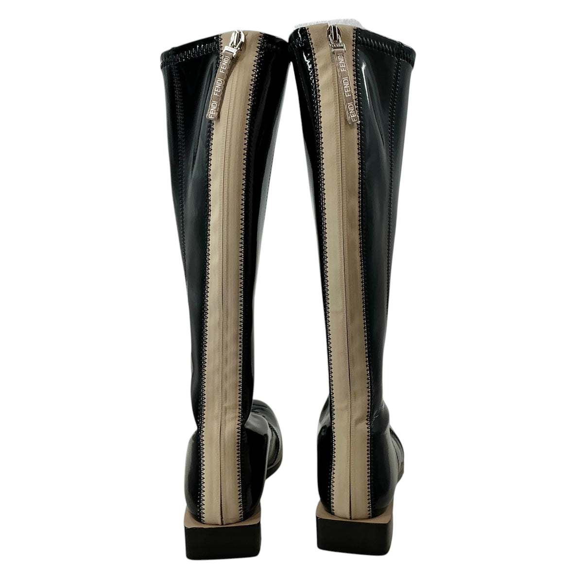Fendi Black Patent Leather Karligraphy Accent Knee-High Boots