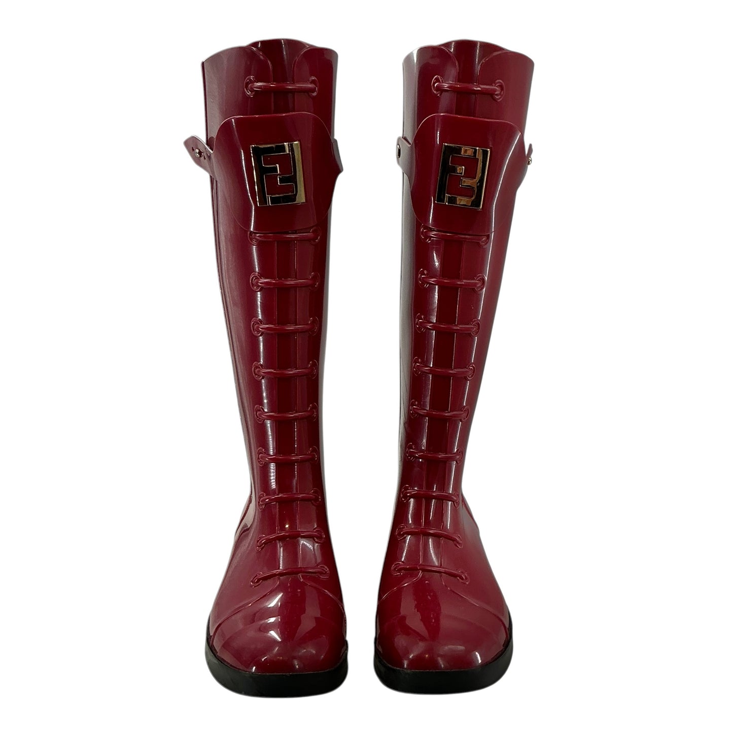 Fendi Red Rubber Berlin Faux Lace-Up Tall Rain Boots