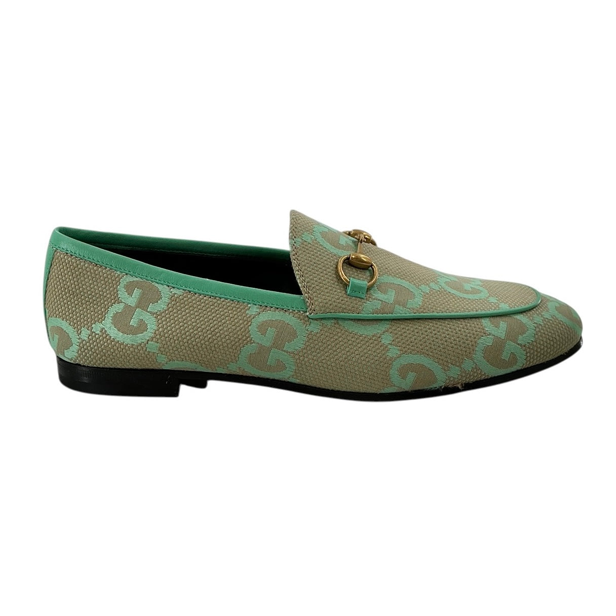 Gucci Jumbo GG Jordaan Loafer - Beige/Mint Green Canvas