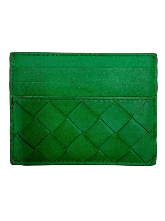 Bottega Veneta Green Interciato Card Case