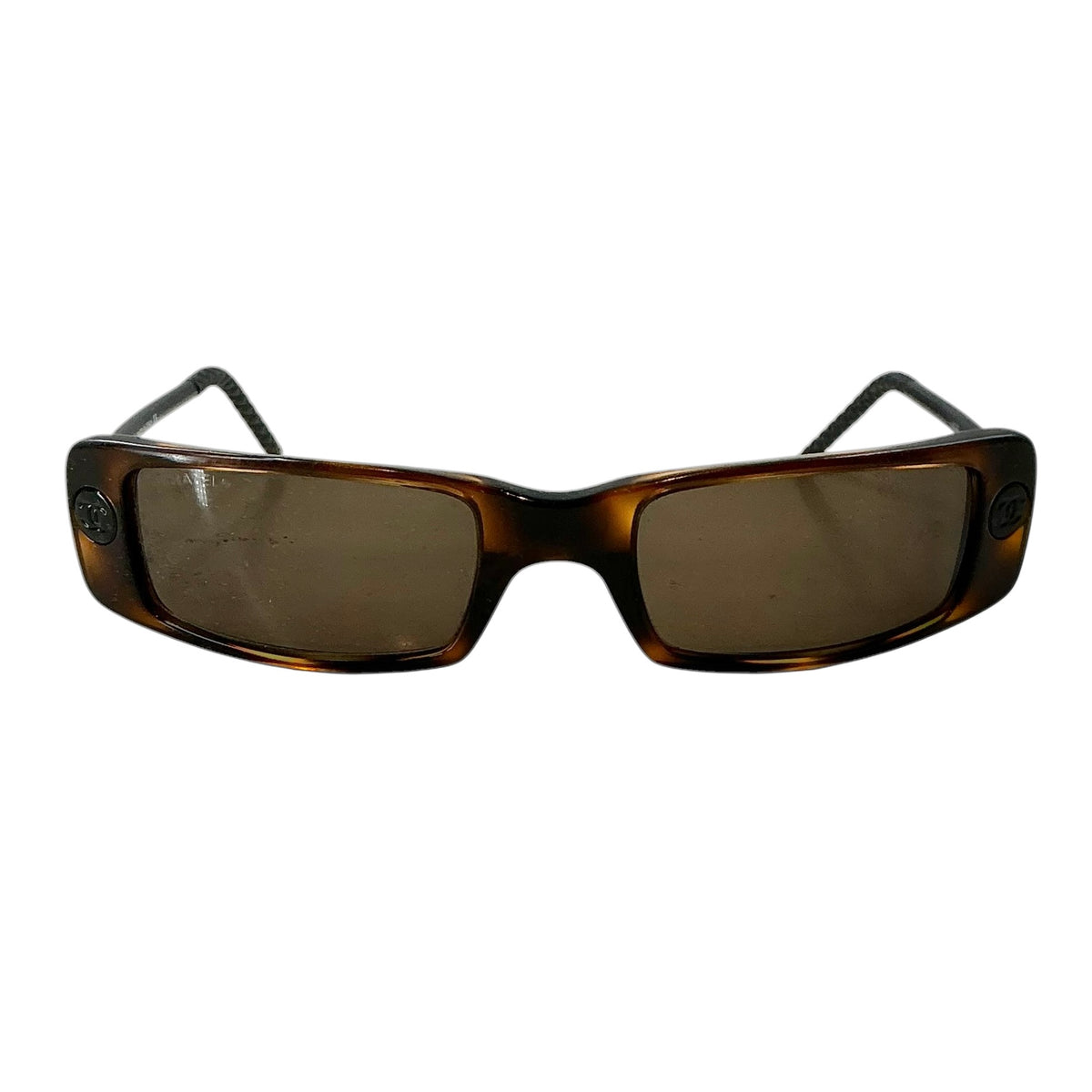 Chanel Vintage Y2K Tortoiseshell Slim Rectangle Sunglasses - Model 5036