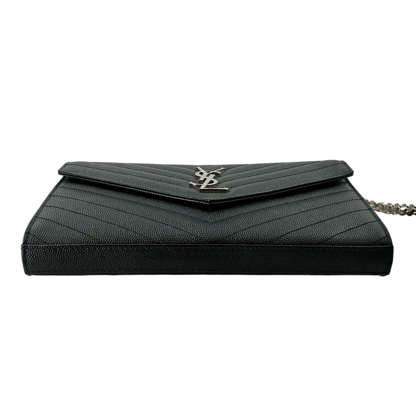 Saint Laurent Cassandre Matelassé Envelope Chain Wallet in Grain de Poudre Leather