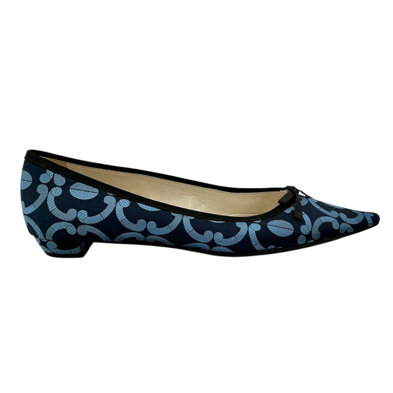 Prada Blue & Black Brocade Jacquard Pointed-Toe Ballet Flats