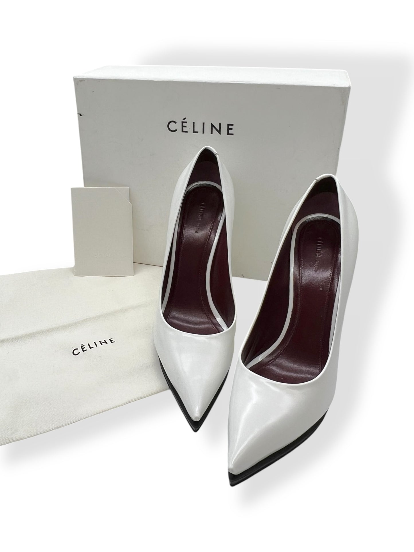 Celine White Leather Demi Pointed Toe Wedges