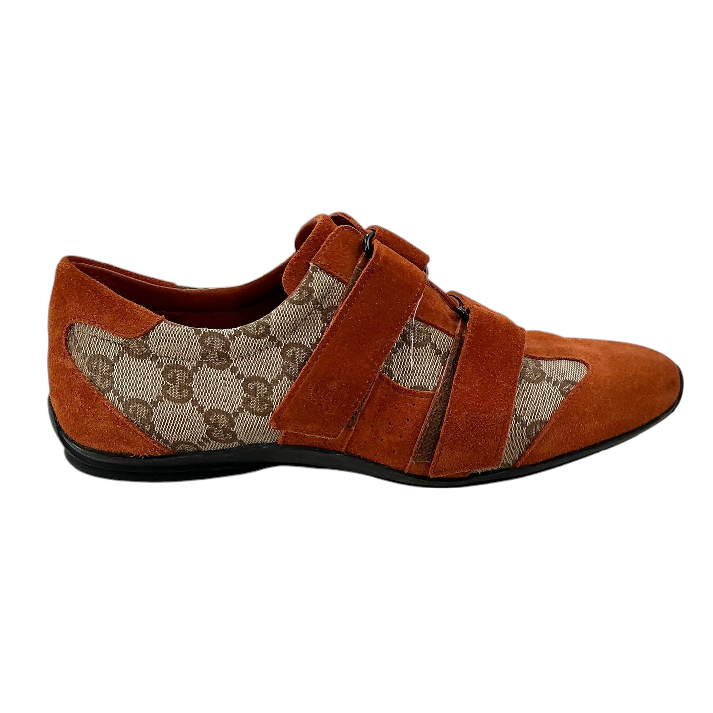 Gucci Vintage GG Monogram Canvas & Rust Orange Suede Velcro Sneakers