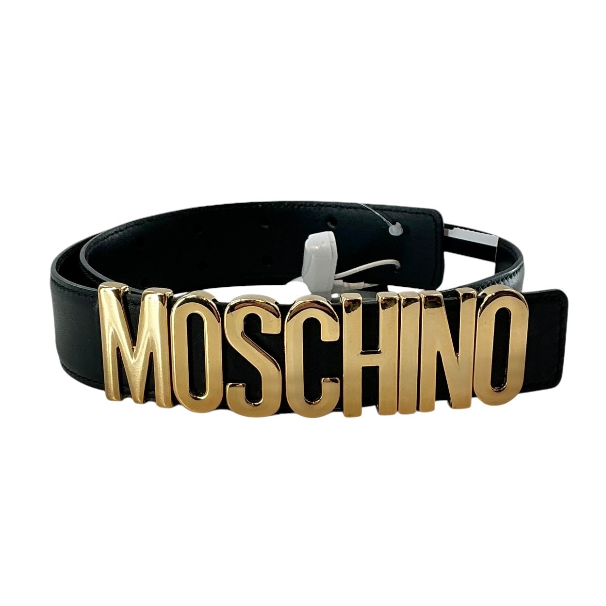 Moschino Black Leather Gold Logo Belt