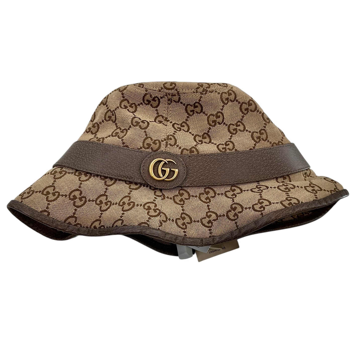GUCCI Original GG Monogram Canvas Bucket Hat with Leather Trim