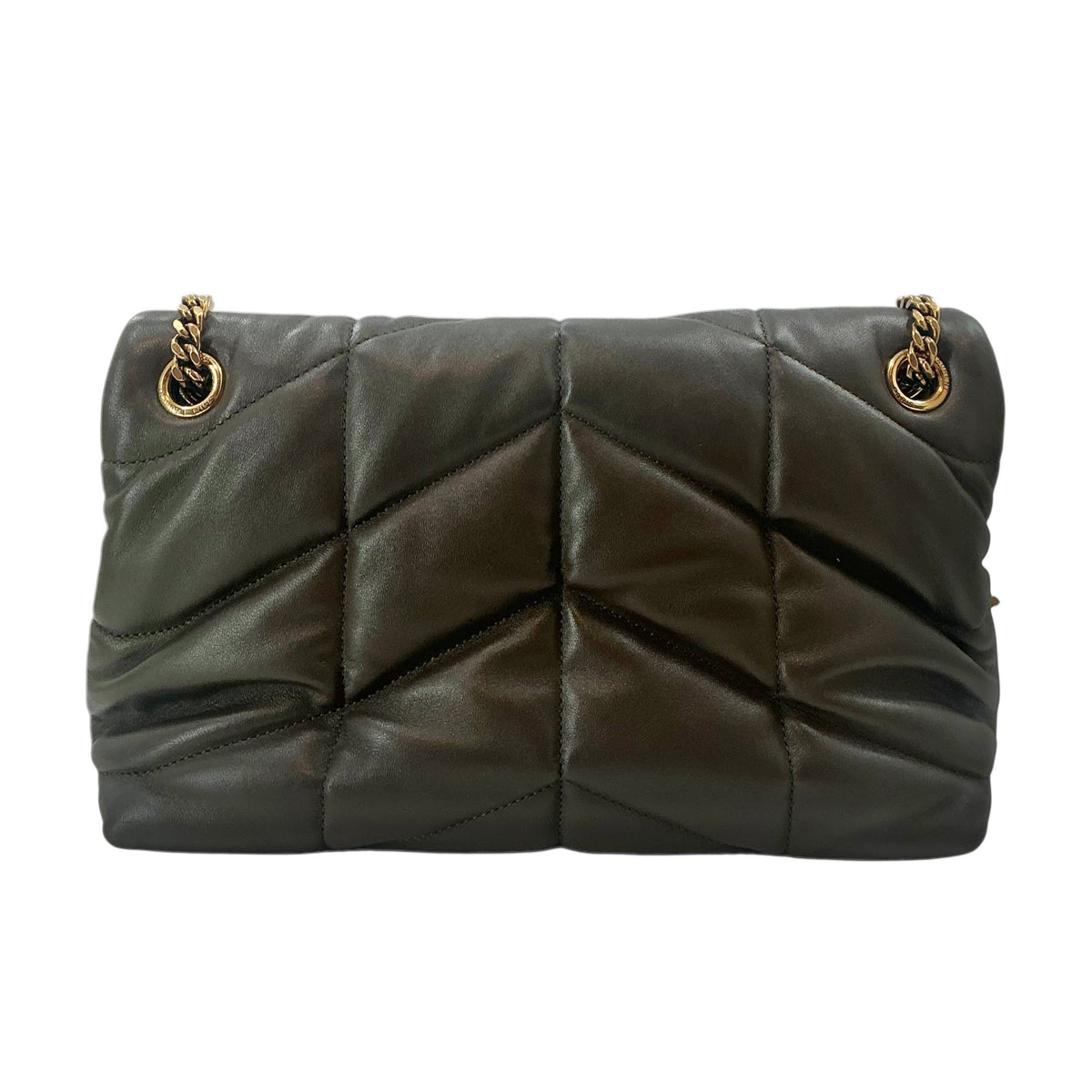 YSL Saint Laurent Small Loulou Puffer Bag in Olive Green Lambskin with Gold Hardware