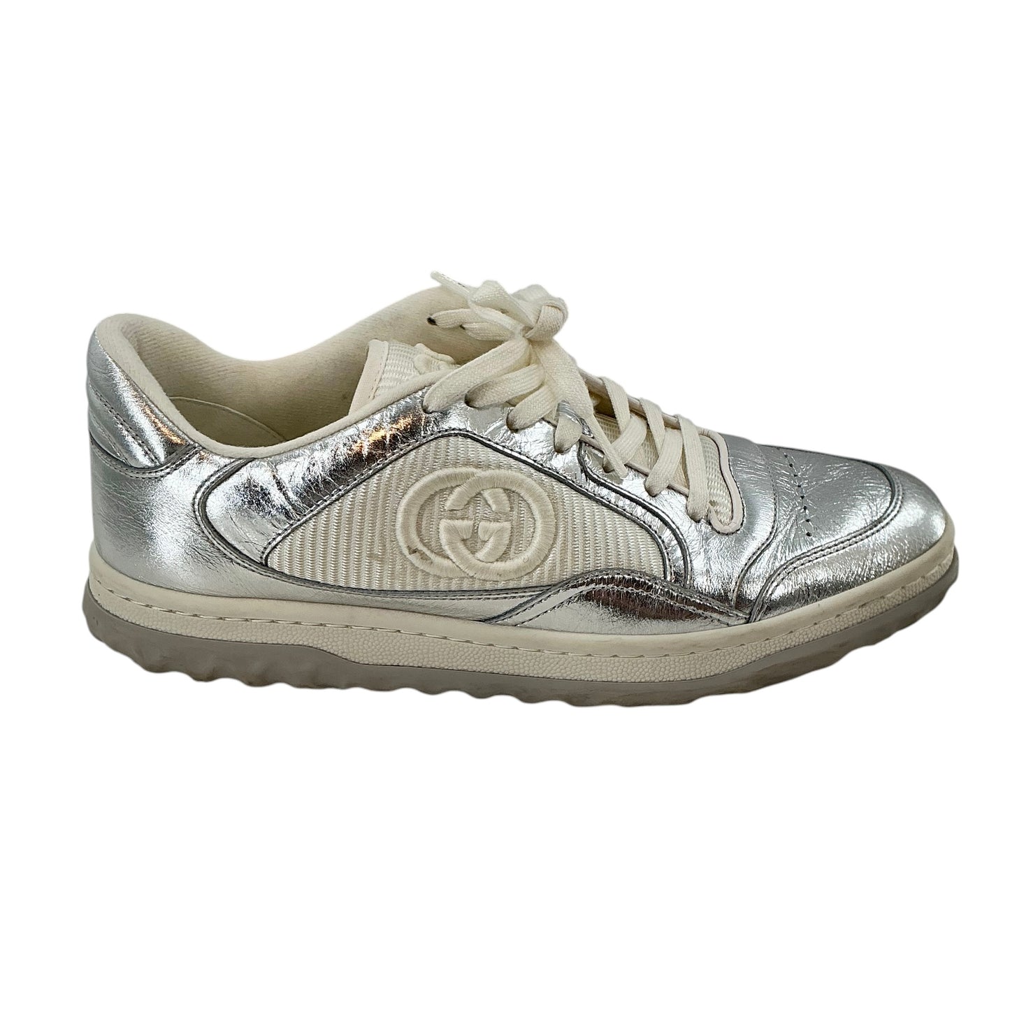 Gucci MAC80 Metallic Silver Leather Low-Top Sneakers