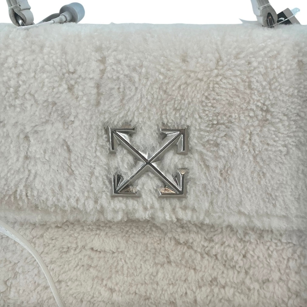 Off-White White Shearling & Leather Jitney 2.8 Top Handle Bag