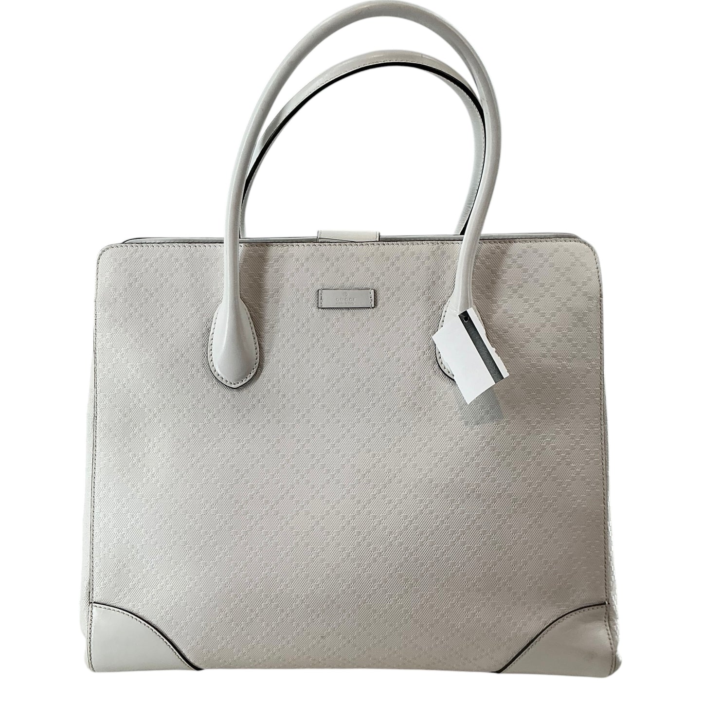 Gucci White Bright Diamante Leather Top Handle Tote Bag