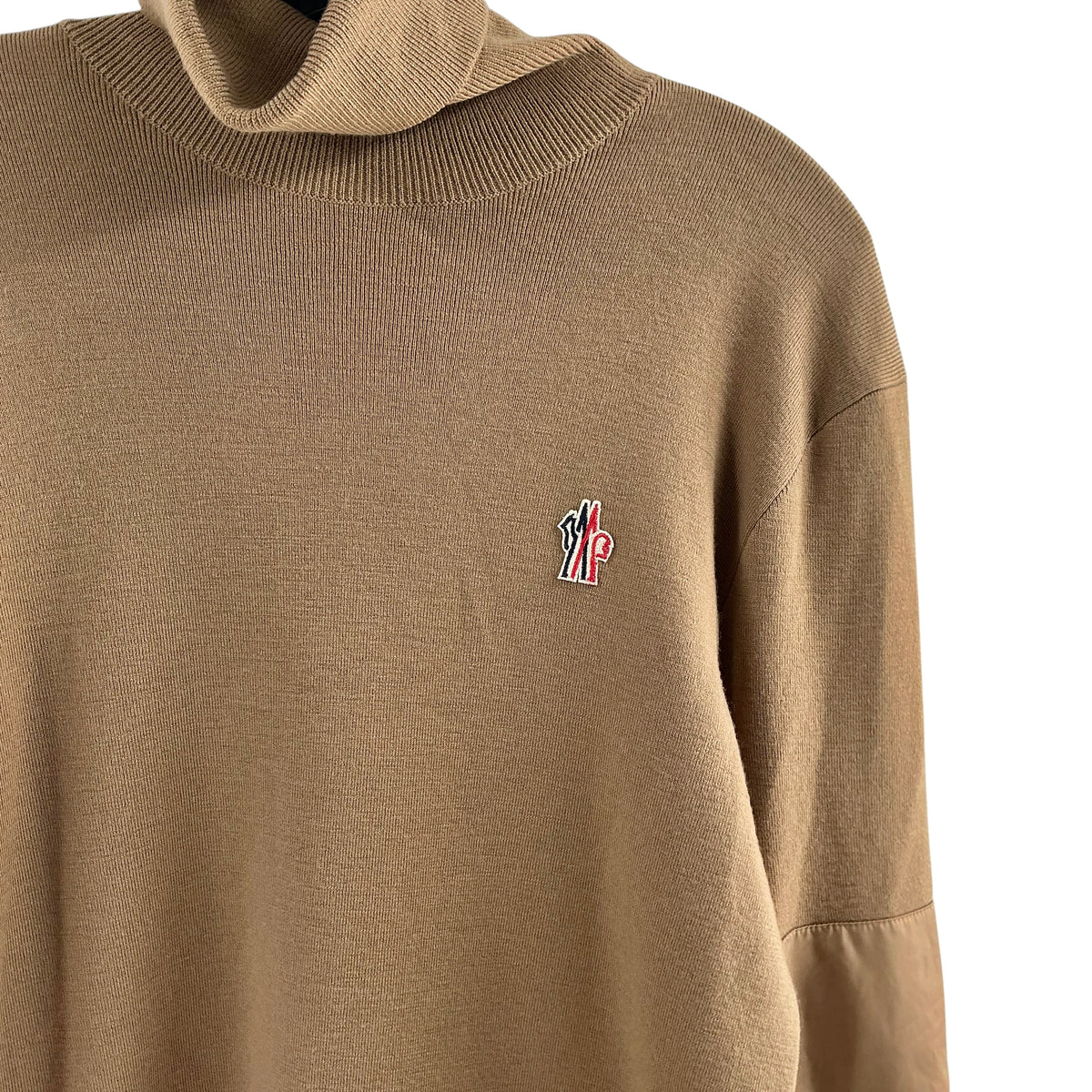 MONCLER Grenoble Camel Wool Blend Paneled Turtleneck Sweater