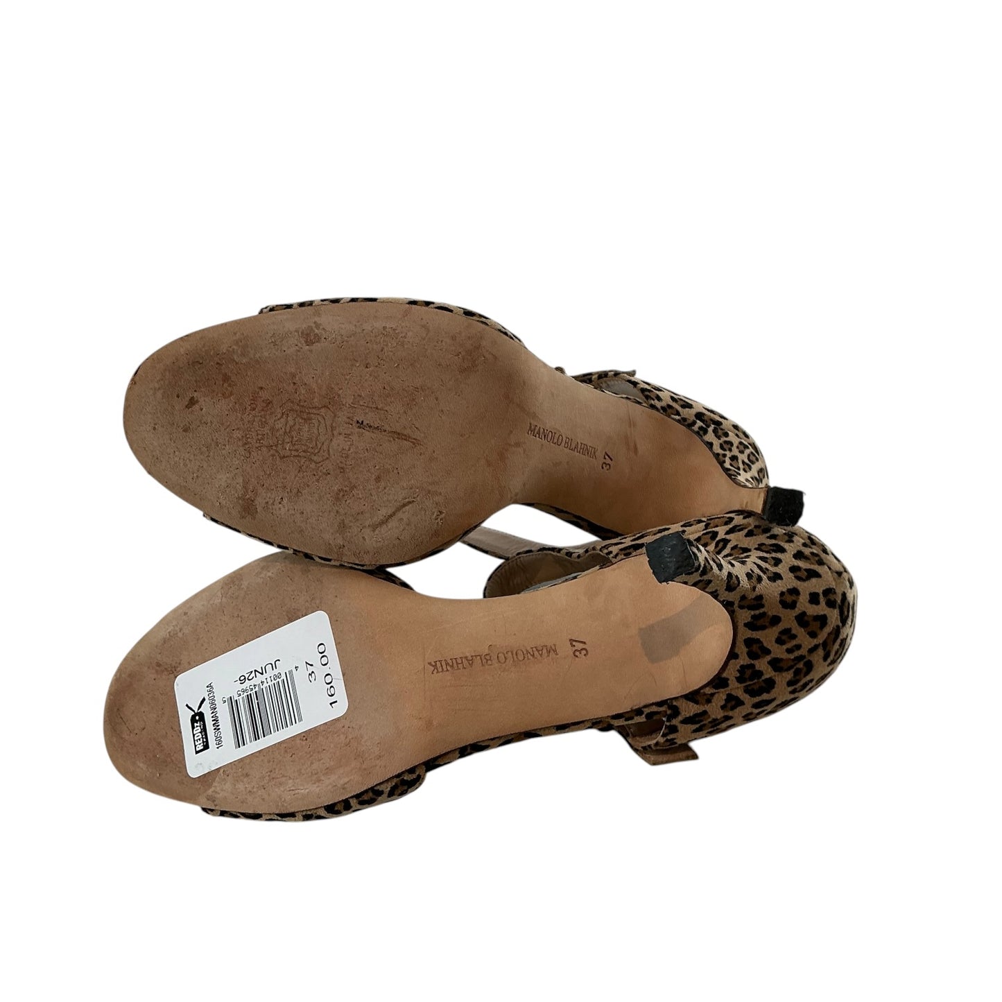 Manolo Blahnik Caldo Leopard Print Peep-Toe Heels