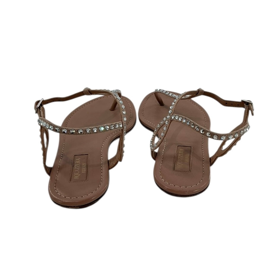 Aquazzura Tequila Crystal-Embellished Leather Flat Sandals