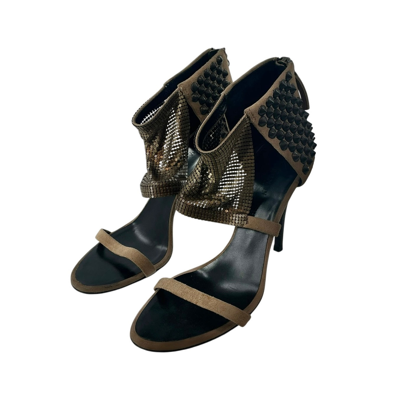 Giuseppe Zanotti x Balmain Suede Studded Metal Mesh Heels