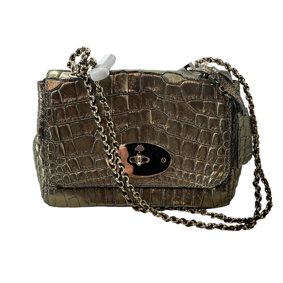 Mulberry Lily Shoulder Bag — Metallic Bronze Alligator / Croc Embossed Leather with Gold-Tone Hardware