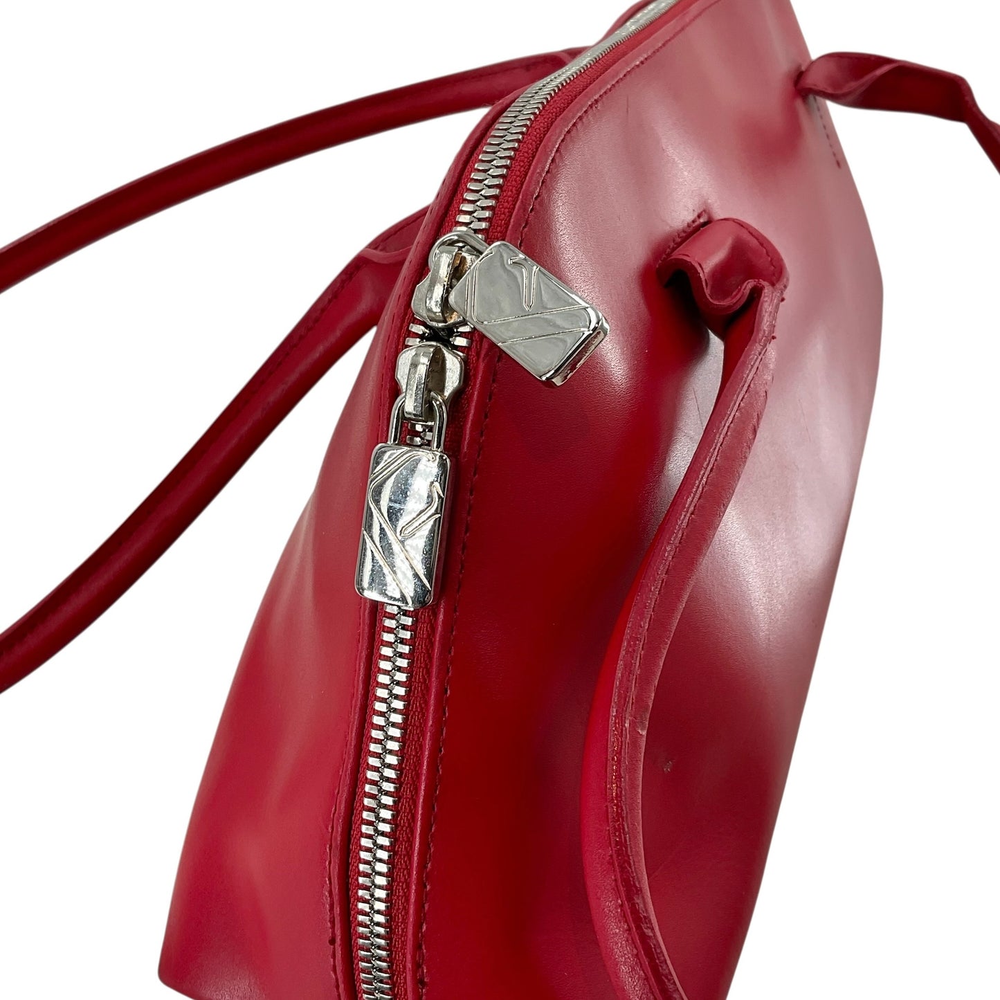 FURLA Red Smooth Leather Oblong Baguette Shoulder Bag